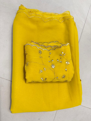 DG's Attire Embroidered Bollywood Georgette Saree(Yellow)