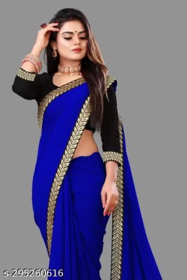 Om Sai Creation Solid/Plain Daily Wear Georgette Saree(Dark Blue)