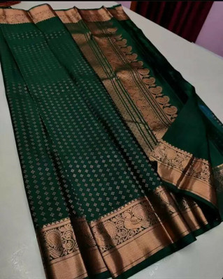 SHOPDROP Woven Kanjivaram Pure Silk Saree(Dark Green)