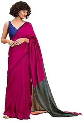 LushLoom Solid/Plain Handloom Pure Cotton Saree(Pink)