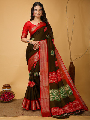 Anouk Rustic Printed Chinnalapattu Silk Blend Saree(Light Green)