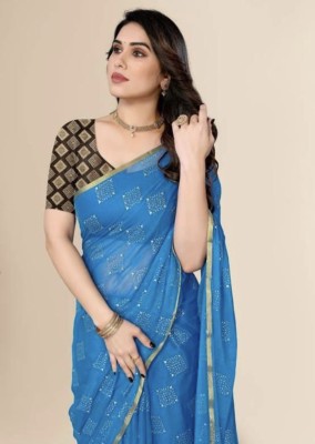 ELEGENCE FAB Polka Print Daily Wear Chiffon Saree(Light Blue)