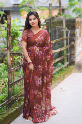 Moda Rapido Embellished, Floral Print Bollywood Georgette, Satin Saree(Maroon)