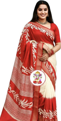 SOHAM SAREE GHAR Solid/Plain Saree with Attached Blouse Tussar Silk Saree(White)