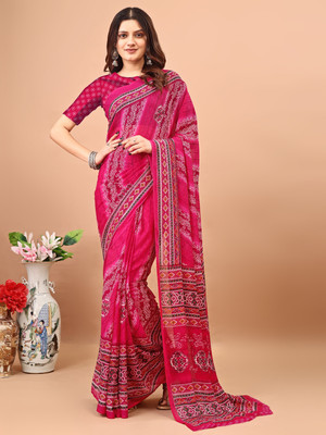 VIBHAGYAA Printed Bandhani Georgette Saree(Pink)