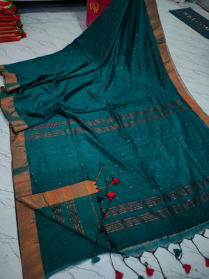 SAYAN CREATION Self Design Handloom Pure Cotton Saree(Green)