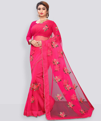 DWINIZAA STORE Embroidered Bollywood Net Saree(Pink)