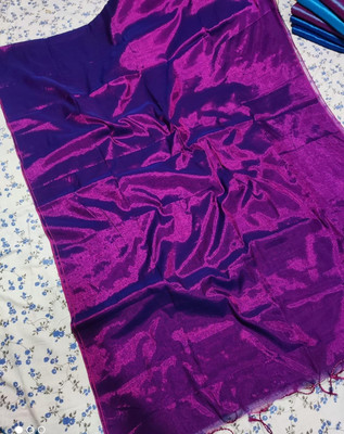 Kumaresh Creation Solid/Plain Bollywood Tissue Saree(Purple)