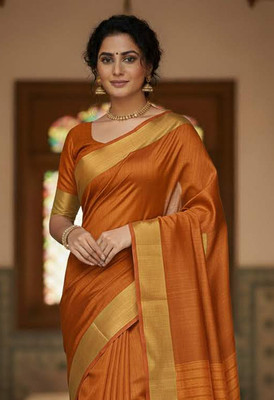 Anugrah Textile Woven Banarasi Lycra Blend, Chiffon Saree(Orange)