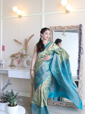 nenufeshion Woven, Floral Print Bollywood Cotton Blend Saree(Pack of 2, Multicolor)