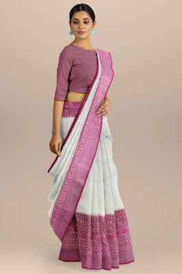 Bhadra Shopping Store Woven Handloom Handloom Pure Cotton Saree(White)