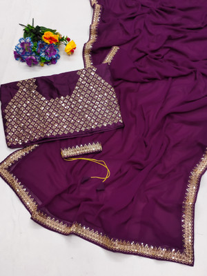 FASHIONFOXX Self Design Bollywood Georgette Saree(Purple)