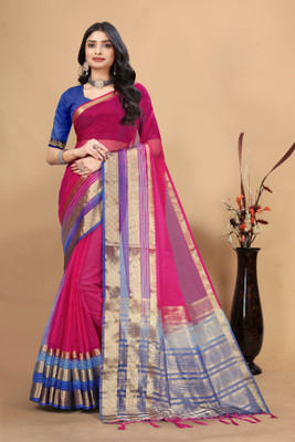 Aarunika MNT Woven Bollywood Organza Saree(Pink)