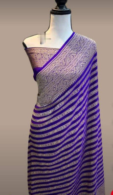 GATISHVAM TEXTILE Striped Banarasi Jacquard Saree(Purple)