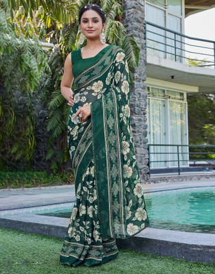 Samah Printed Daily Wear Georgette Saree(Green)