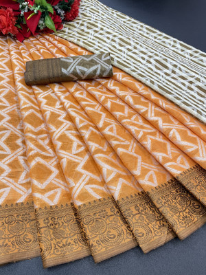 Amrutam Self Design, Dyed Chanderi Cotton Blend Saree(Orange)