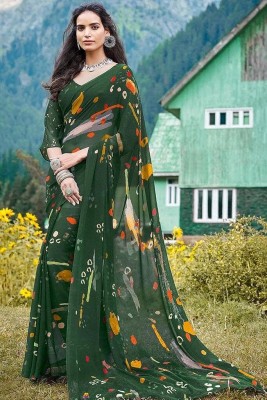 Priyashi Printed Bollywood Georgette Saree(Green, Multicolor)