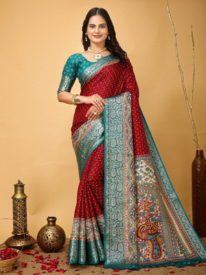 Anouk Rustic Printed Chinnalapattu Silk Blend Saree(Maroon)