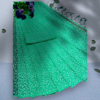 MAAFAB Self Design Bollywood Net Saree(Green)