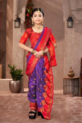 Ashmika Woven, Temple Border Paithani Cotton Silk Saree(Purple)