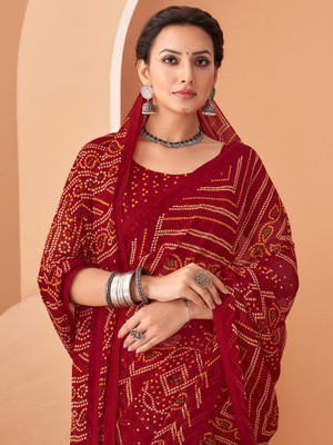 Sareemall Printed Bandhani Chiffon Saree(Maroon)