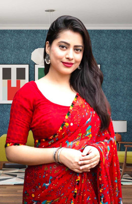 HouseOfCommon Self Design Bollywood Georgette Saree(Red)