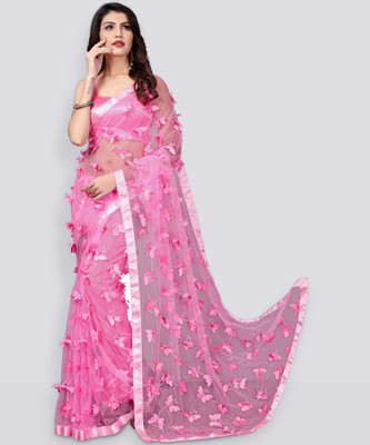 Apnisha Printed Bollywood Net Saree(Pink)