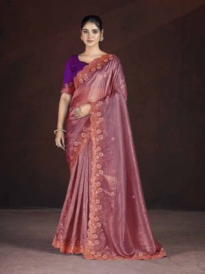 Nayanthara Trends Embroidered Bollywood Polyester Saree(Pink)
