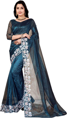 lunexa Embroidered Bollywood Pure Silk Saree(Blue)