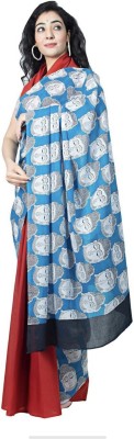 The Familiar Handicrafts Printed, Blocked Printed Bollywood Pure Cotton Saree(Light Blue)