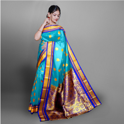 Spewim Woven Paithani Art Silk Saree(Light Blue)