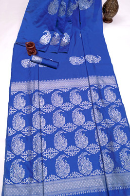 Khodal Zari Work Paisley, Woven Kanjivaram Pure Silk Saree(Blue)