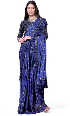 Mijaashree Fashion Printed Bollywood Lycra Blend Saree(Dark Blue)