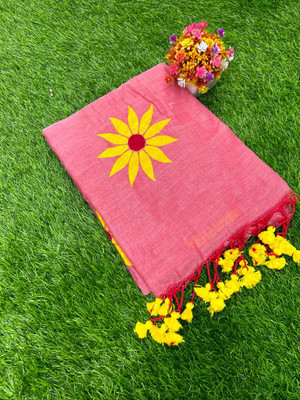 RenukaSaree Hand Painted Handloom Cotton Blend Saree(Multicolor)