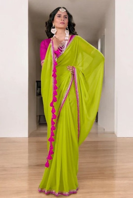 BK COLLECTION Solid/Plain Bollywood Georgette Saree(Yellow)