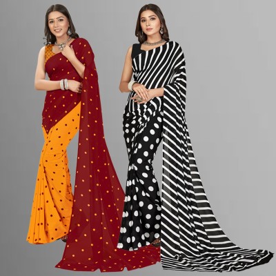 Anand Sarees Polka Print Daily Wear Georgette Saree(Pack of 2, Multicolor, Red, Yellow)