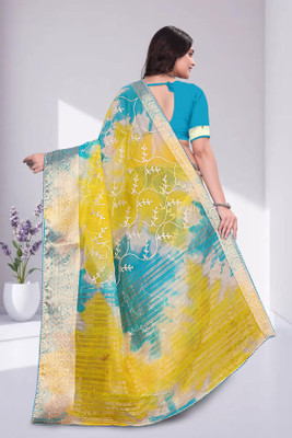 Aarunika SBT Printed Bollywood Organza Saree(Light Blue)