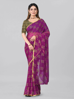RHEY Printed Bollywood Chiffon Saree(Purple)