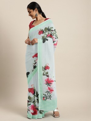 Fourleaf Floral Print Bollywood Satin Saree(Light Blue)