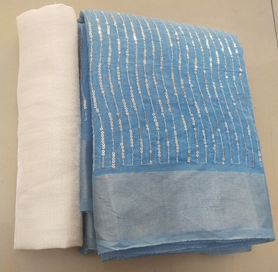 silkwear Embroidered Bollywood Chanderi, Cotton Silk Saree(Light Blue)