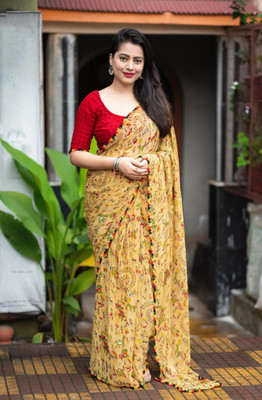 Surat Trendz Printed Bollywood Georgette Saree(Cream)