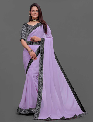 SOMVATI Embellished Bollywood Chiffon Saree(Purple)