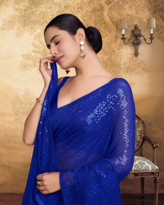 JAYAMENTERPRISE Embellished Bollywood Georgette Saree(Light Blue)