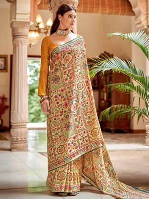 Sareemall Printed Daily Wear Pure Silk Saree(Beige)