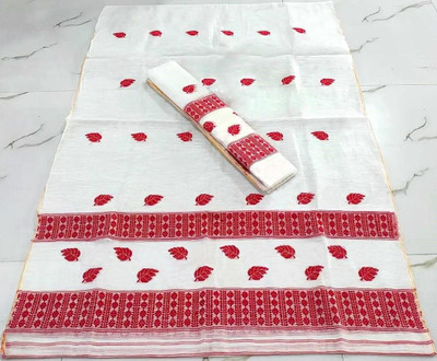 AREEVANZ Self Design Mekhela Chador Cotton Blend Saree(White)