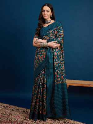 Sangria Printed Daily Wear Silk Blend Saree(Blue)