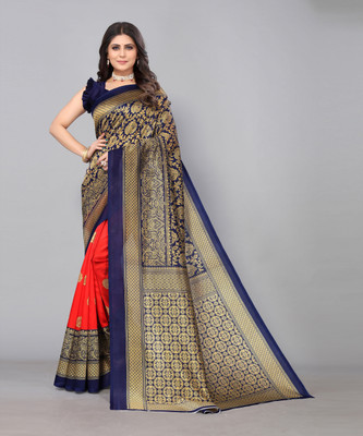 Nirvaan Printed Bollywood Art Silk Saree(Red, Blue)