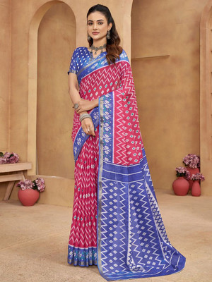all about you Printed Daily Wear Silk Blend Saree(Pink)