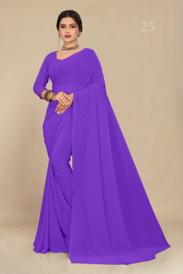 STAVA CREATION Solid/Plain Daily Wear Georgette Saree(Purple)