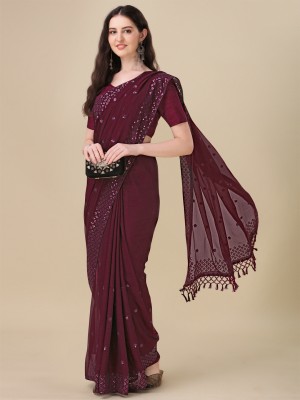 Granthva Fab Embroidered, Embellished, Self Design Bollywood Georgette Saree(Purple)